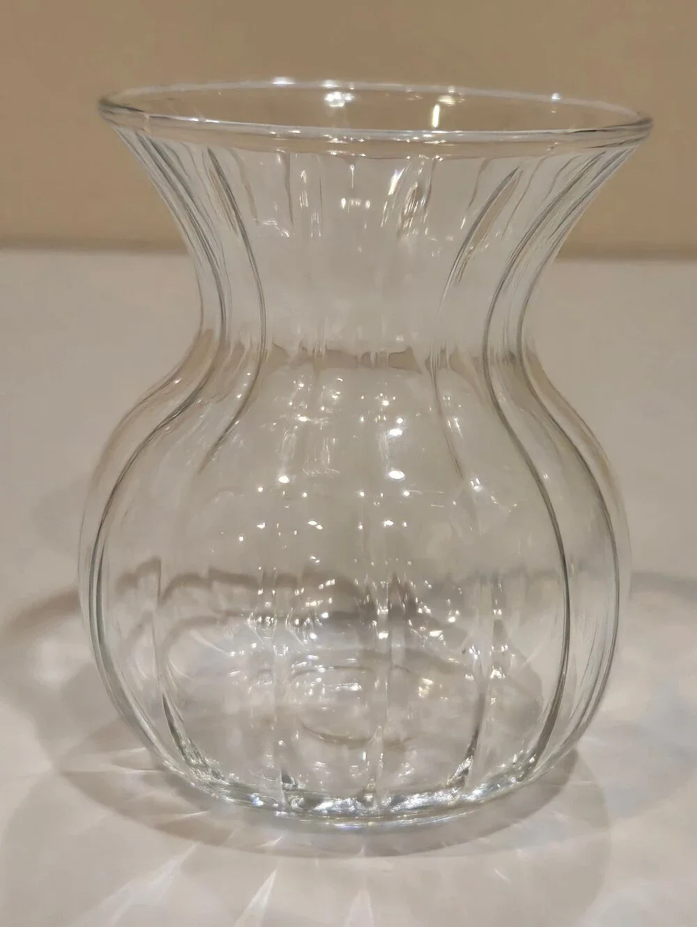 Vintage Clear Ribbed Glass Vase -